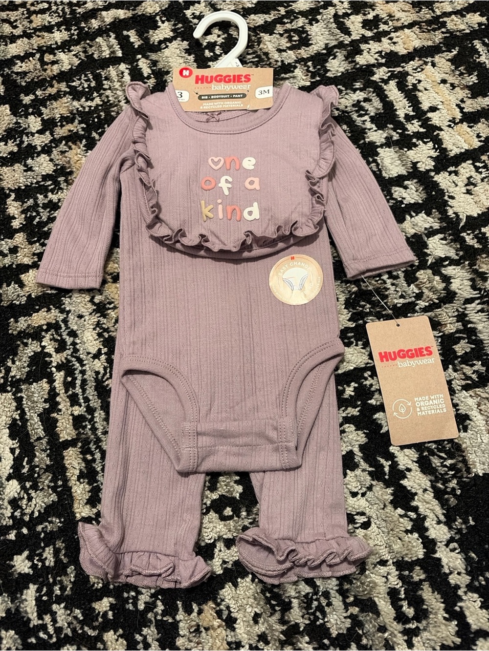 Babywear Mauve "One of a Kind" Ruffle 3 Piece Baby Girl Outfit Set.